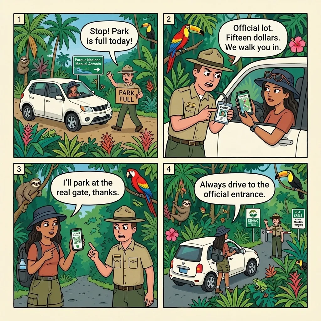 The “Park Closed” Fake-Ranger Shake-Down — comic illustration