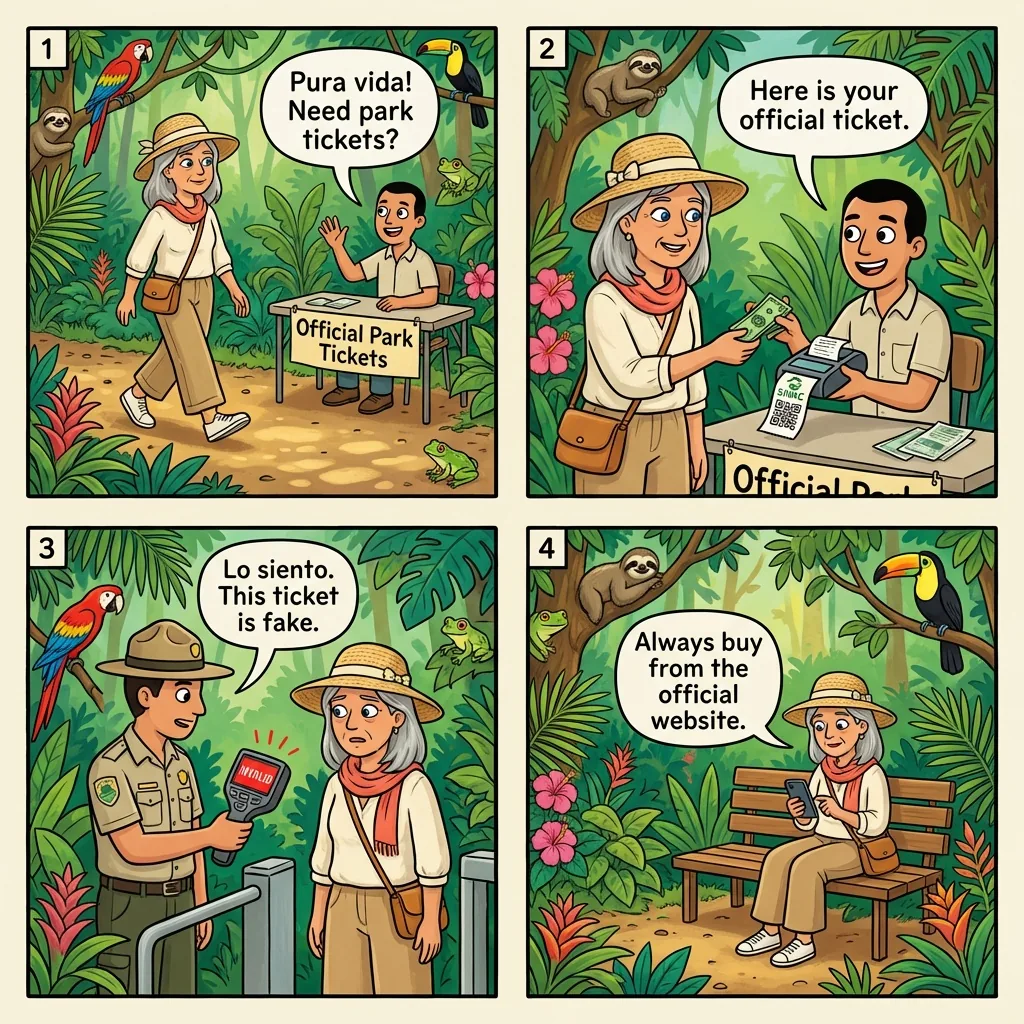 Fake 'SINAC Ticket Booth' Paper Resellers — comic illustration