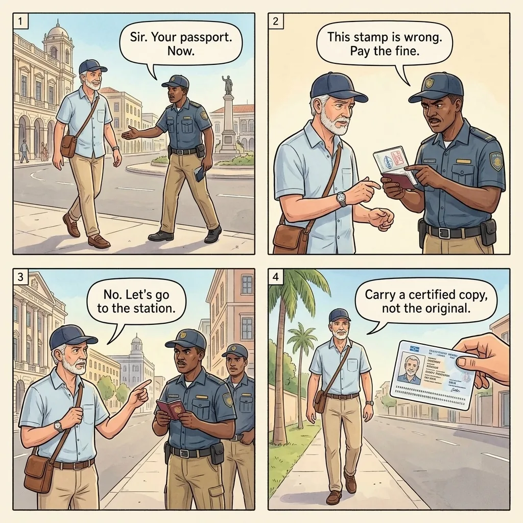 The Maputo Baixa Passport-Shakedown — comic illustration