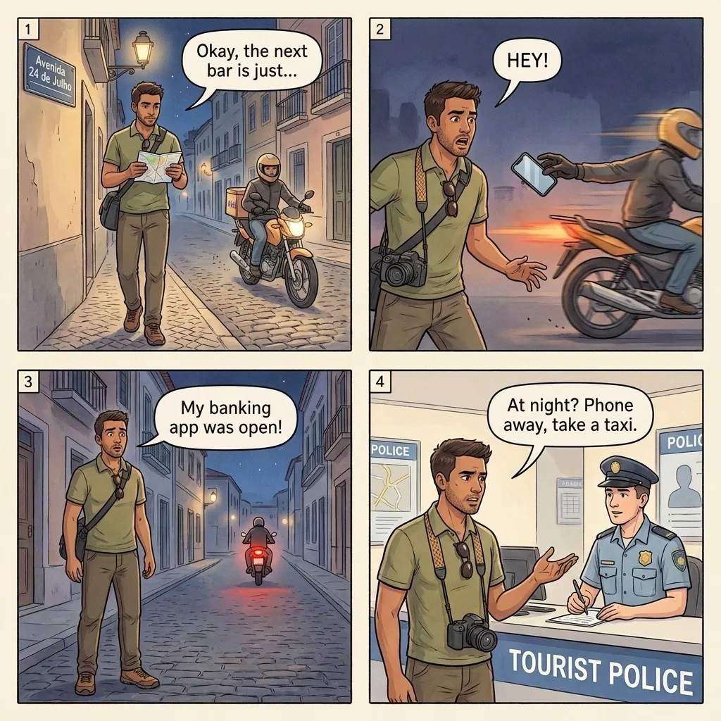 The Maputo Baixa Nighttime Phone Snatch — comic illustration