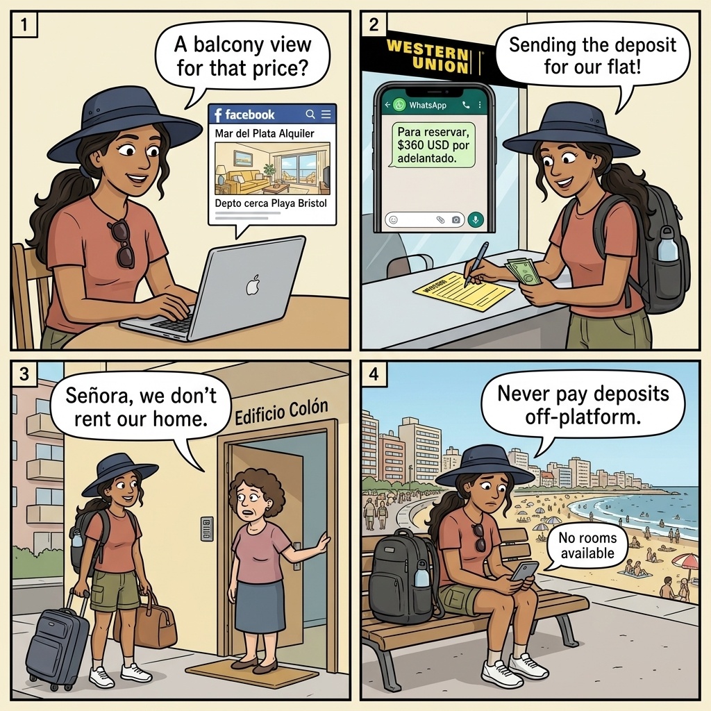 Temporada Apartment Rental Fraud (December–February) — comic illustration