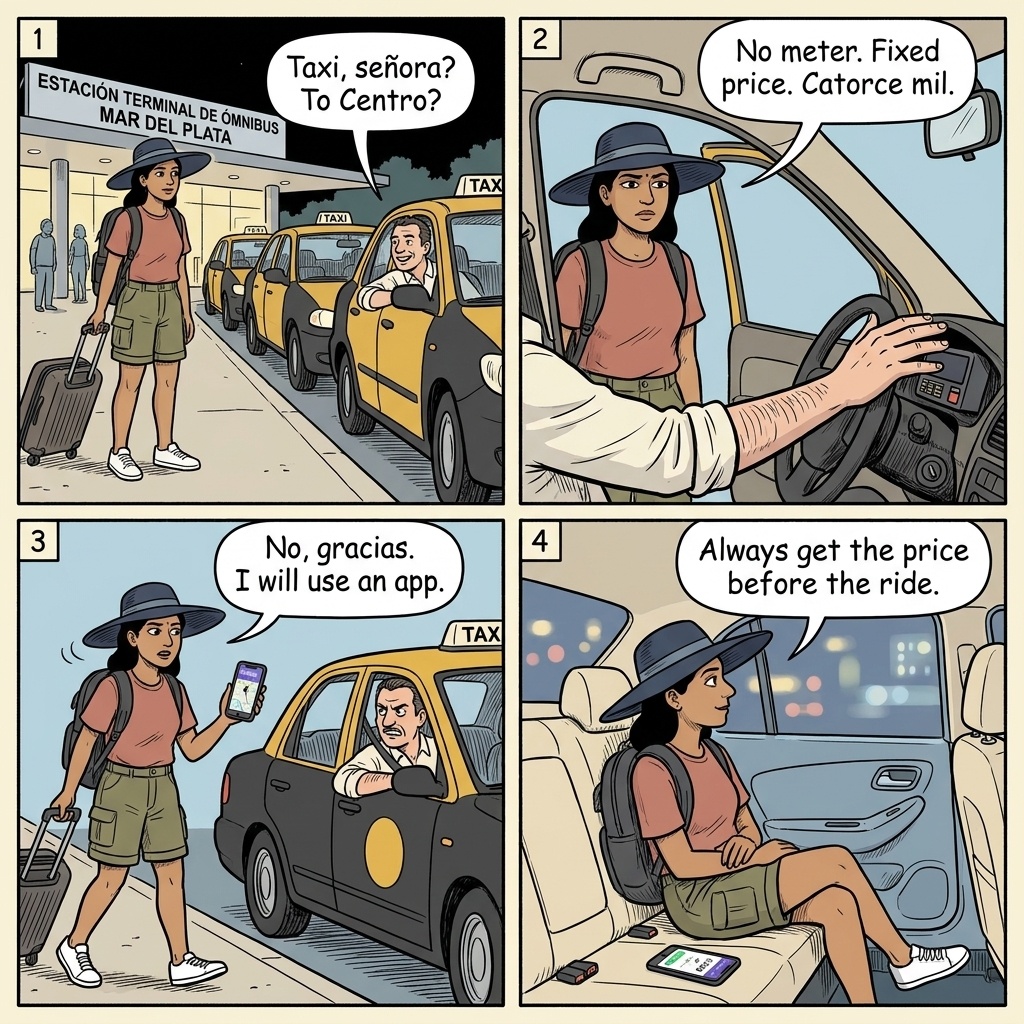 MDP Bus Terminal & Taxi Overcharge — comic illustration