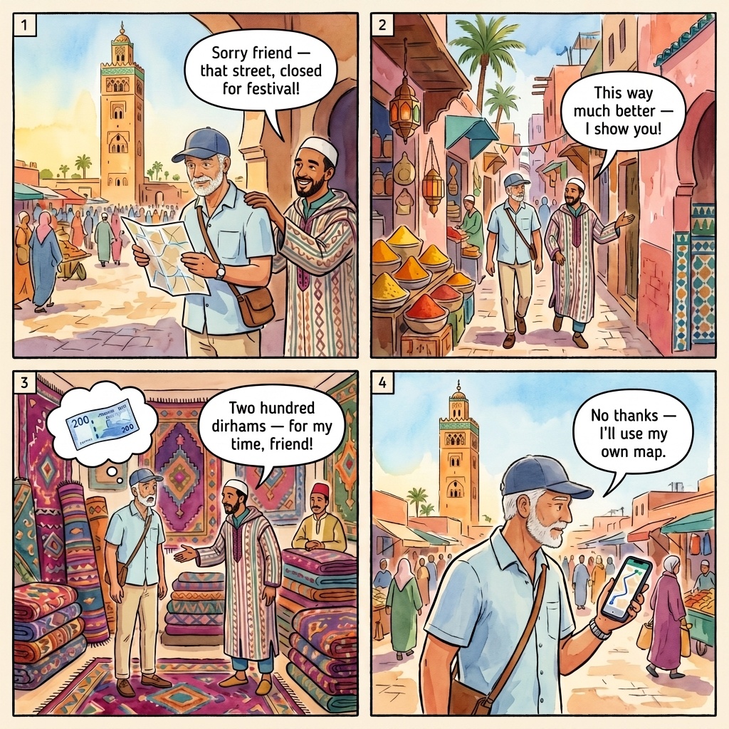 The “That Way’s Closed” Fake Guide — comic illustration