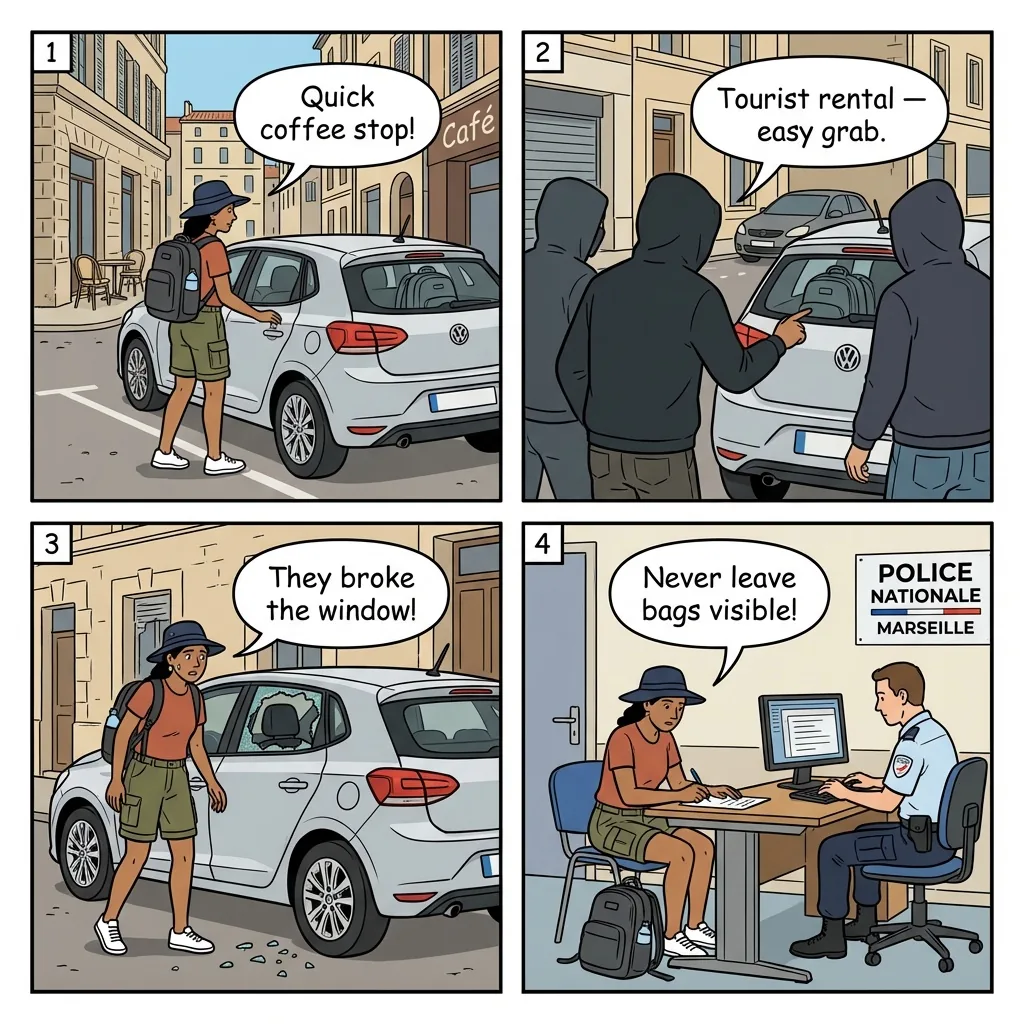 Rental Car Break-in / Smash and Grab — comic illustration