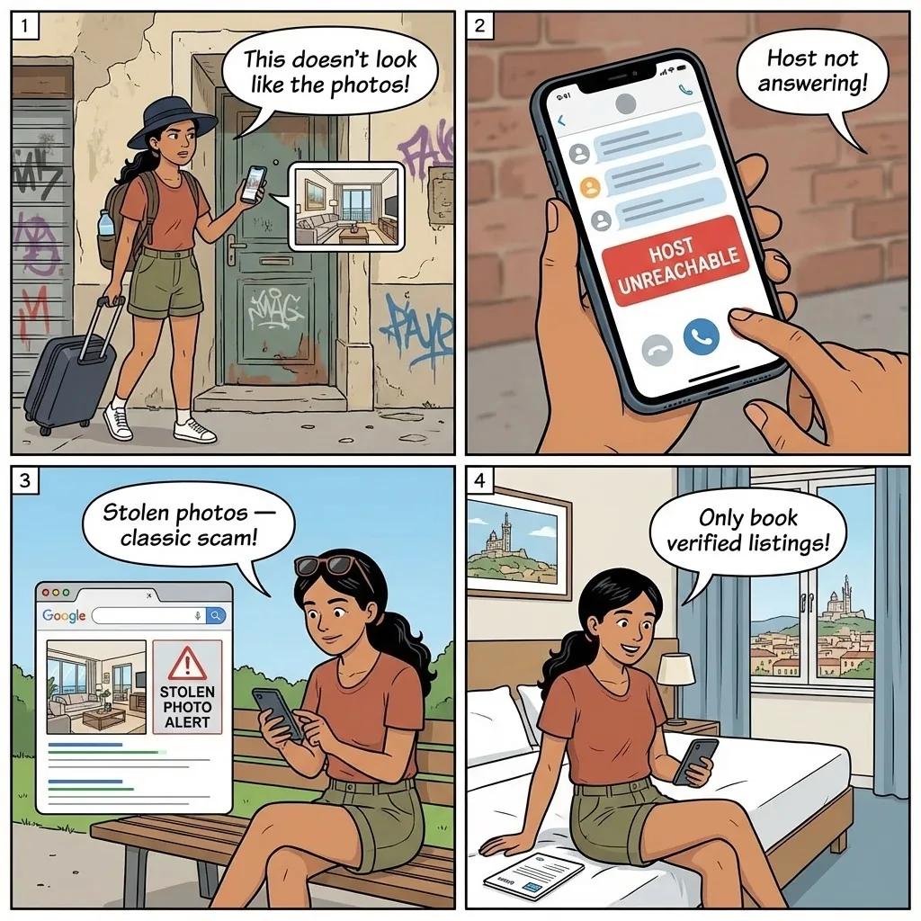 Vacation Rental / Airbnb Scam — comic illustration