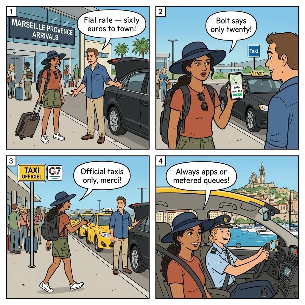 Taxi Overcharging / Unlicensed Taxi Scam — comic illustration