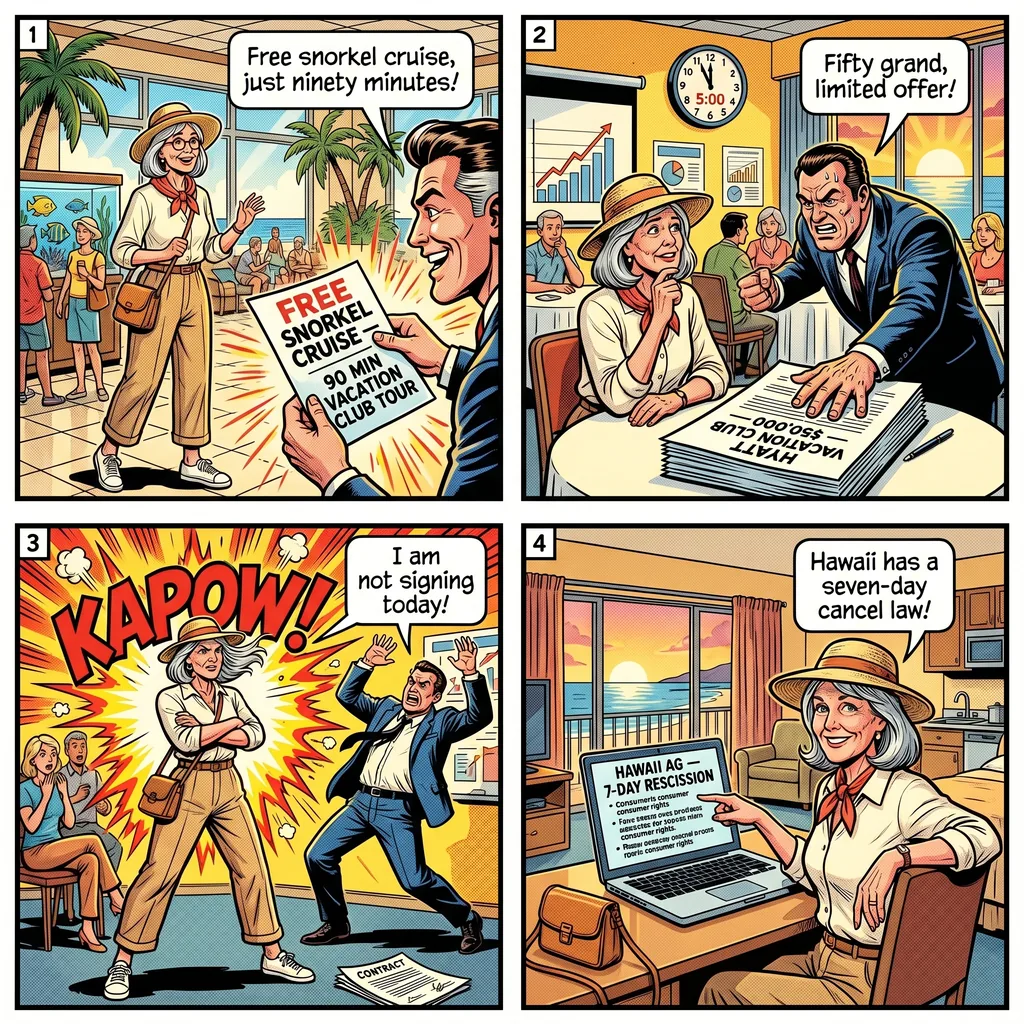 Maui Timeshare: Hyatt Vacation Club, Westin, Hawaiian Island Experienc — comic illustration