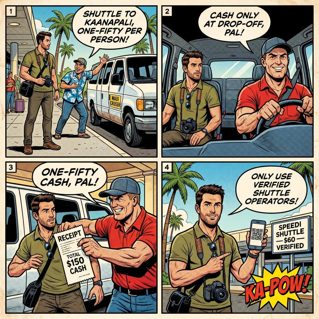 OGG Airport Long-Term Parking & Transportation Scams — comic illustration