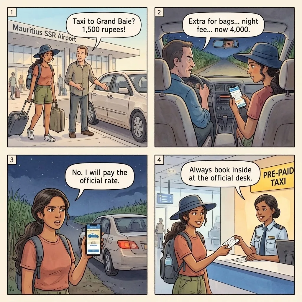 Airport Taxi Overcharge and Fake Driver — comic illustration