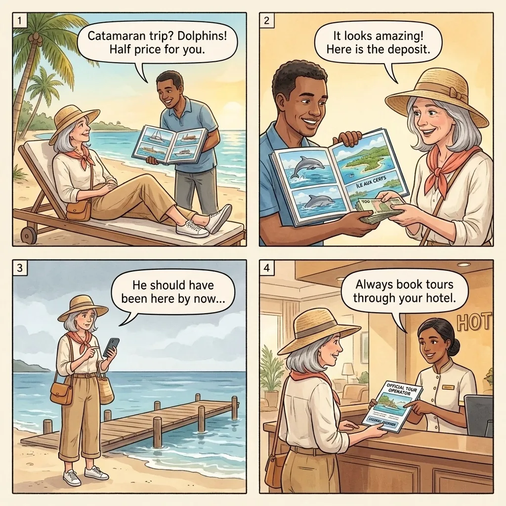 Fake Catamaran and Excursion Operators — comic illustration