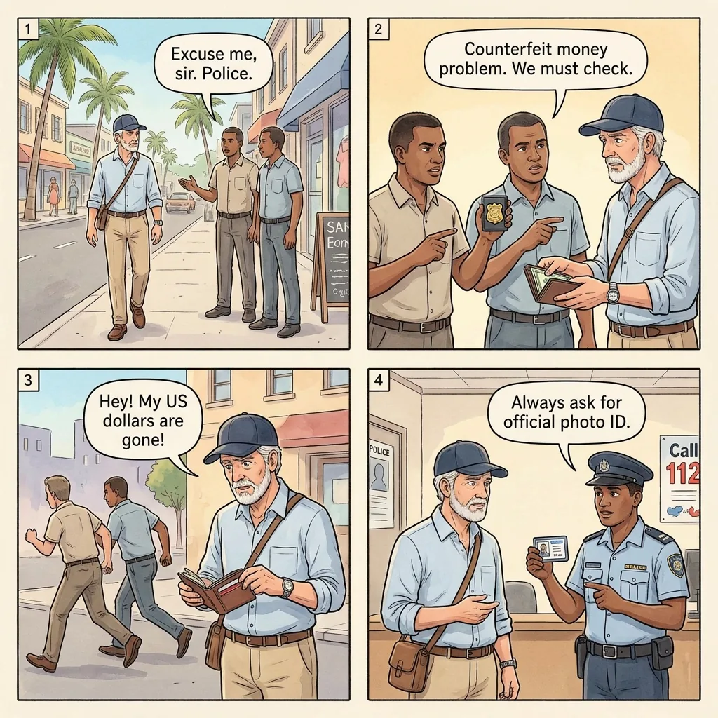 Fake Police Officer Shakedown — comic illustration