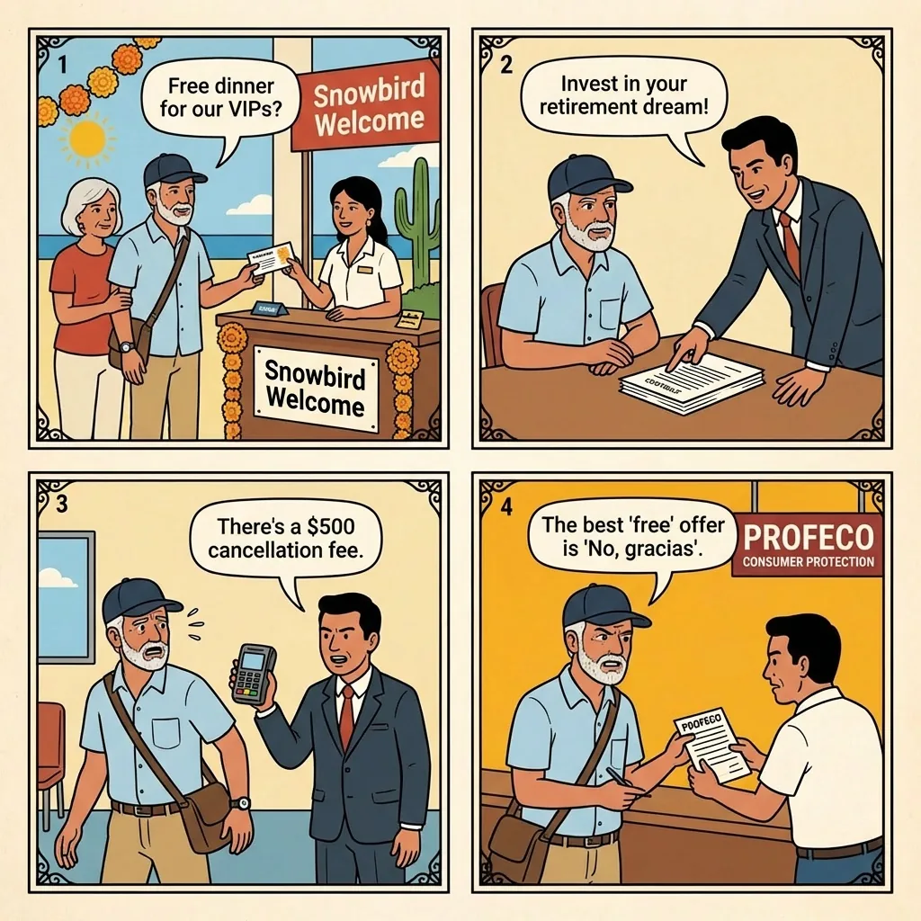 Zona Dorada 'Snowbird' Timeshare Trap — comic illustration