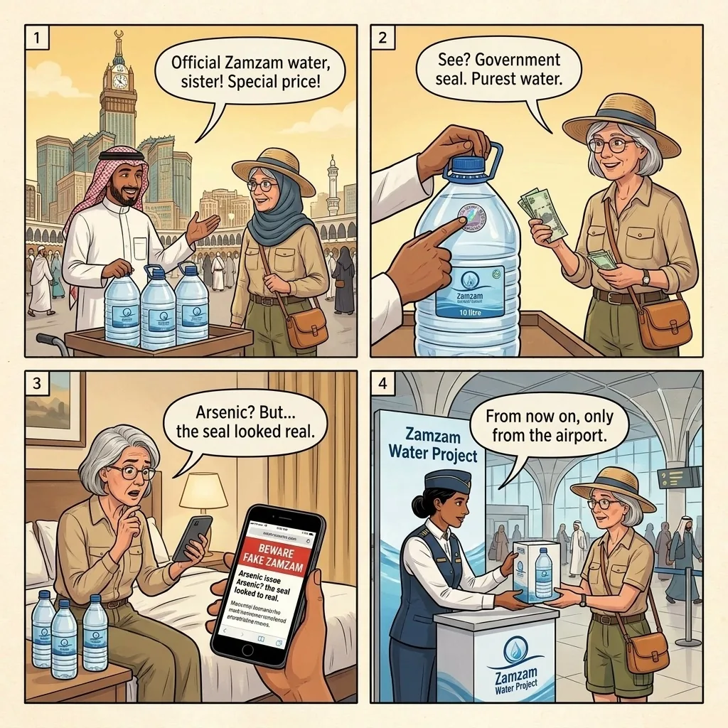 The Mecca Counterfeit Zamzam Water — comic illustration