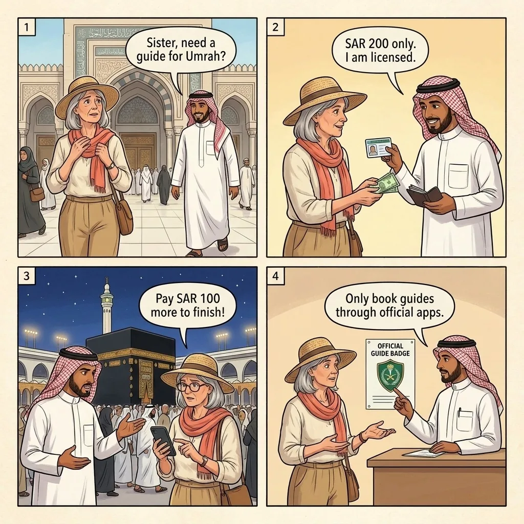 The Haram Unlicensed Pilgrim-Guide Pitch — comic illustration