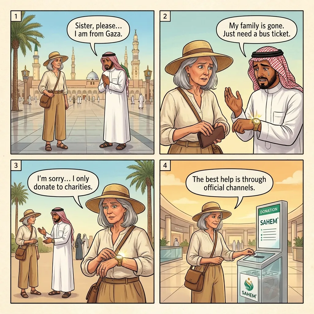 The Fake Refugee Sob Story — comic illustration