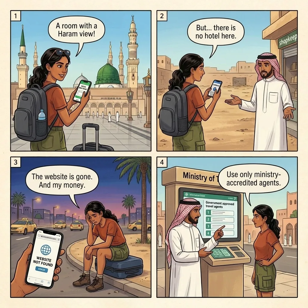 The Ghost Hotel Booking — comic illustration
