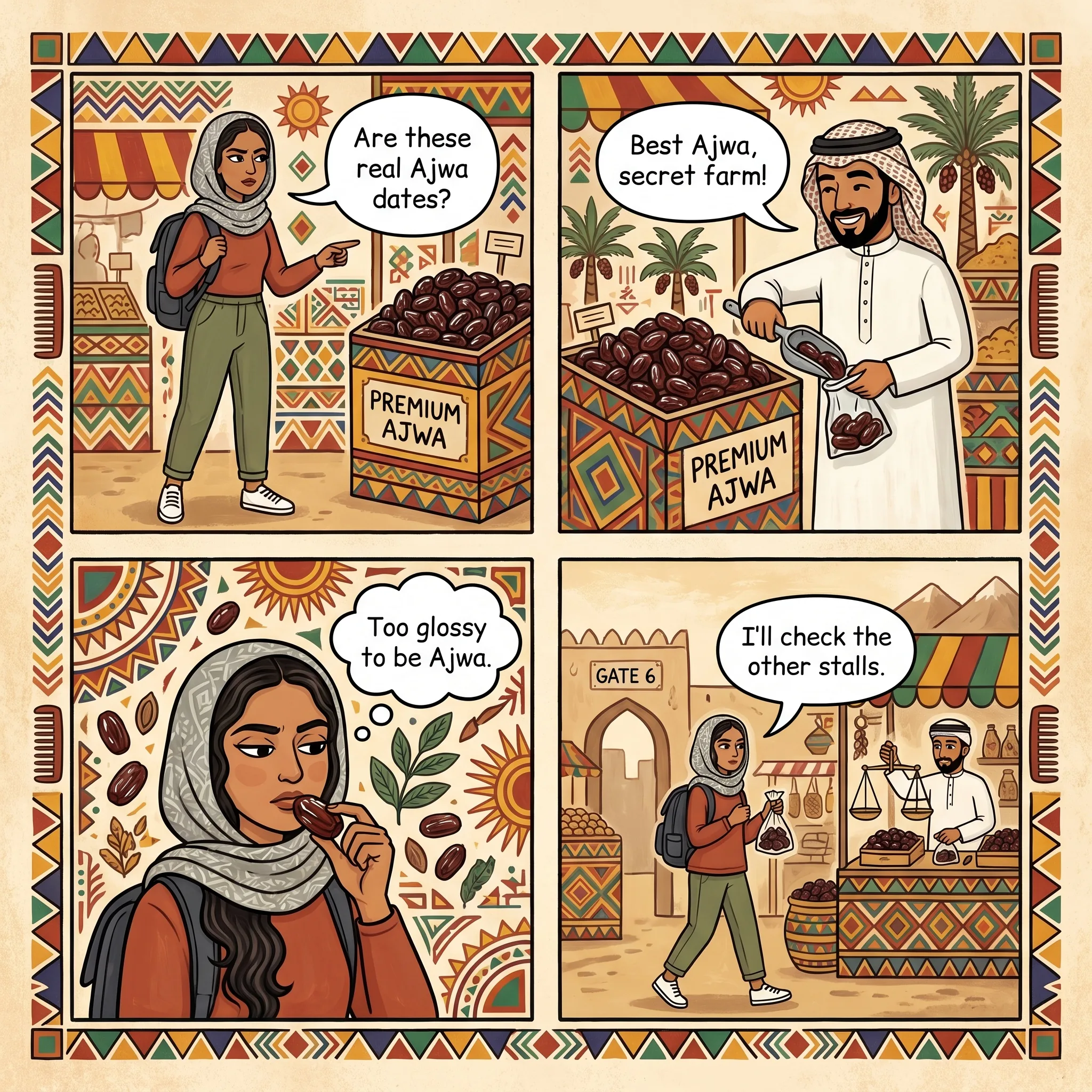 The Ajwa Date Mislabeling — comic illustration