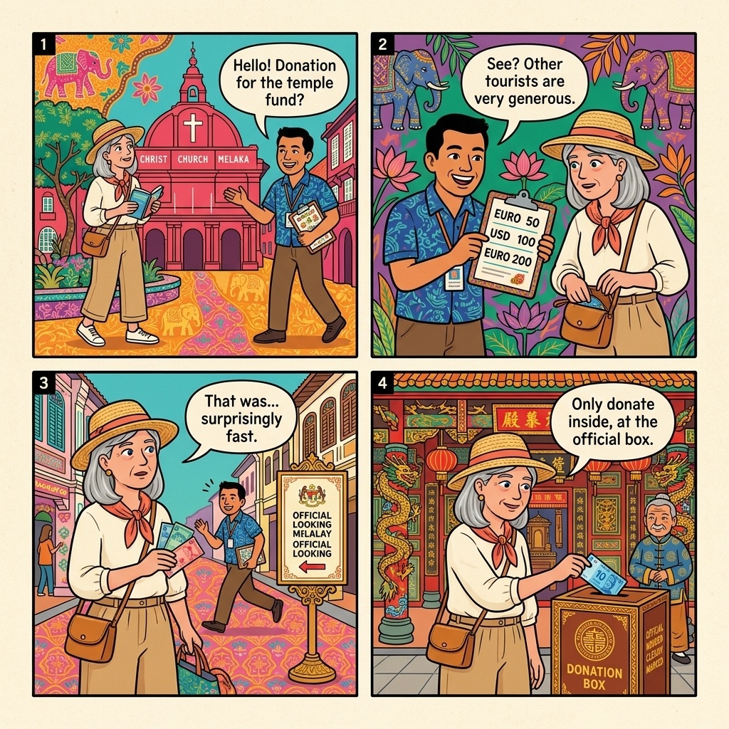 Melaka Fake-Donation & Charity-Solicitor Scam — comic illustration