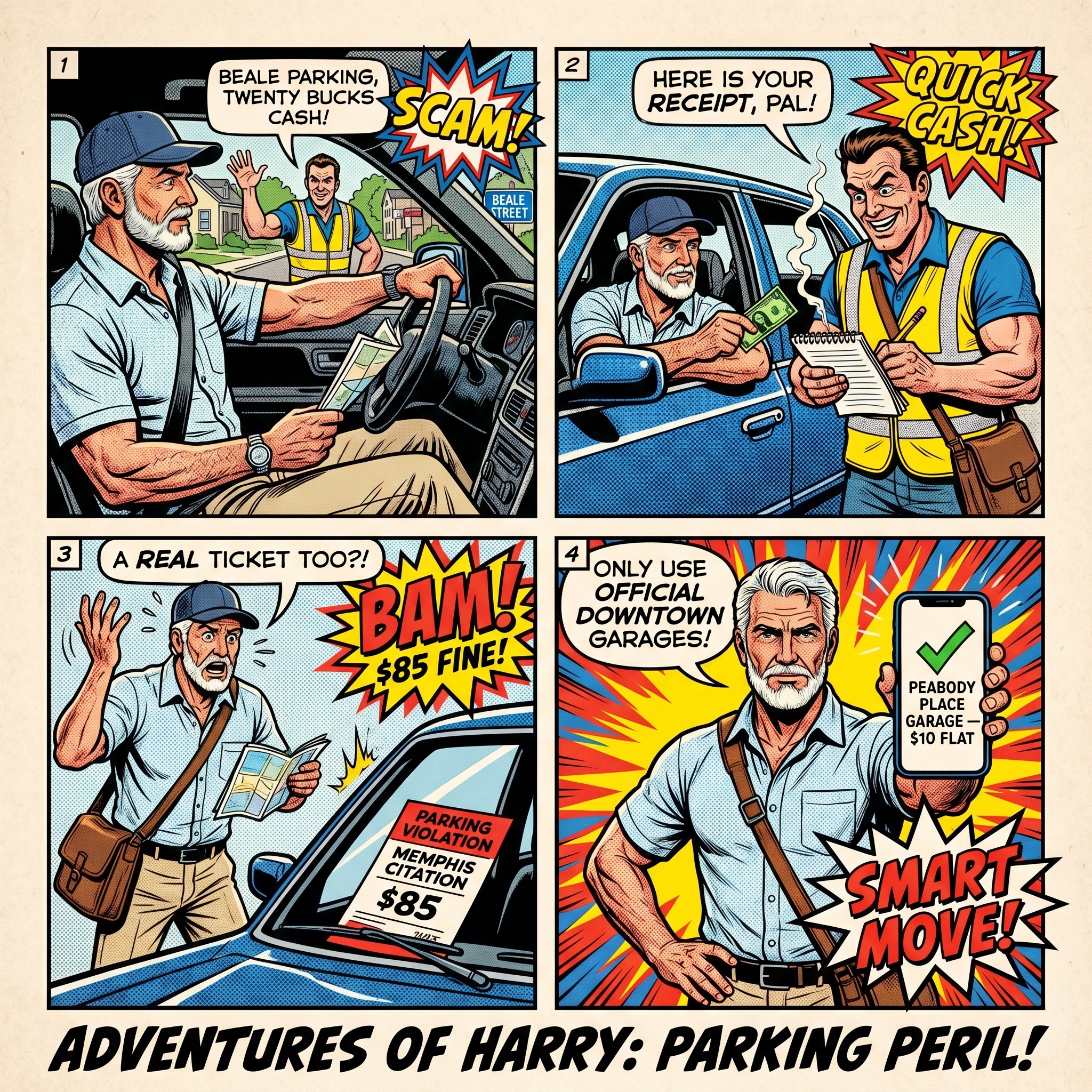 Beale Street Parking & Downtown Memphis Parking Scam — comic illustration