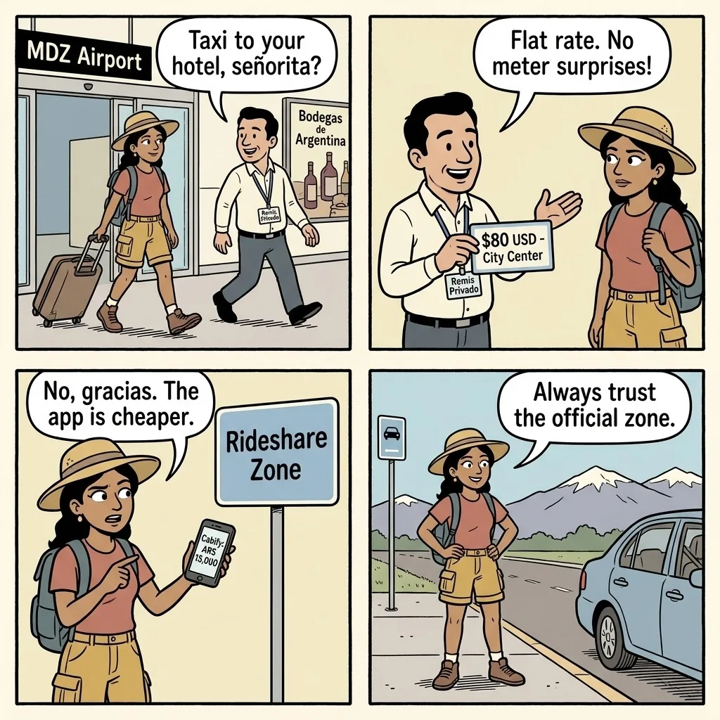 Mendoza Street Taxi & MDZ Airport Transfer Overcharge — comic illustration