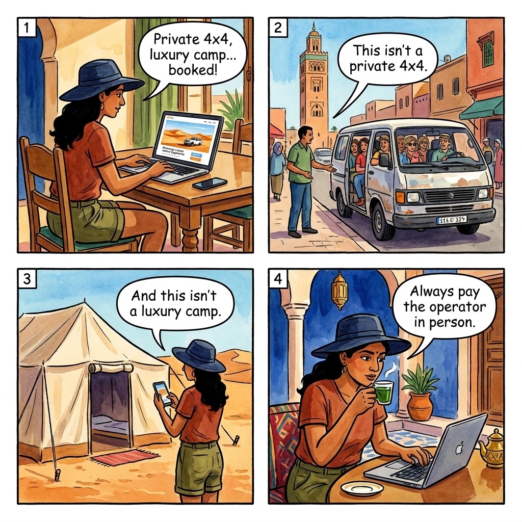 Marrakech-to-Merzouga Tour Bait-and-Switch — comic illustration