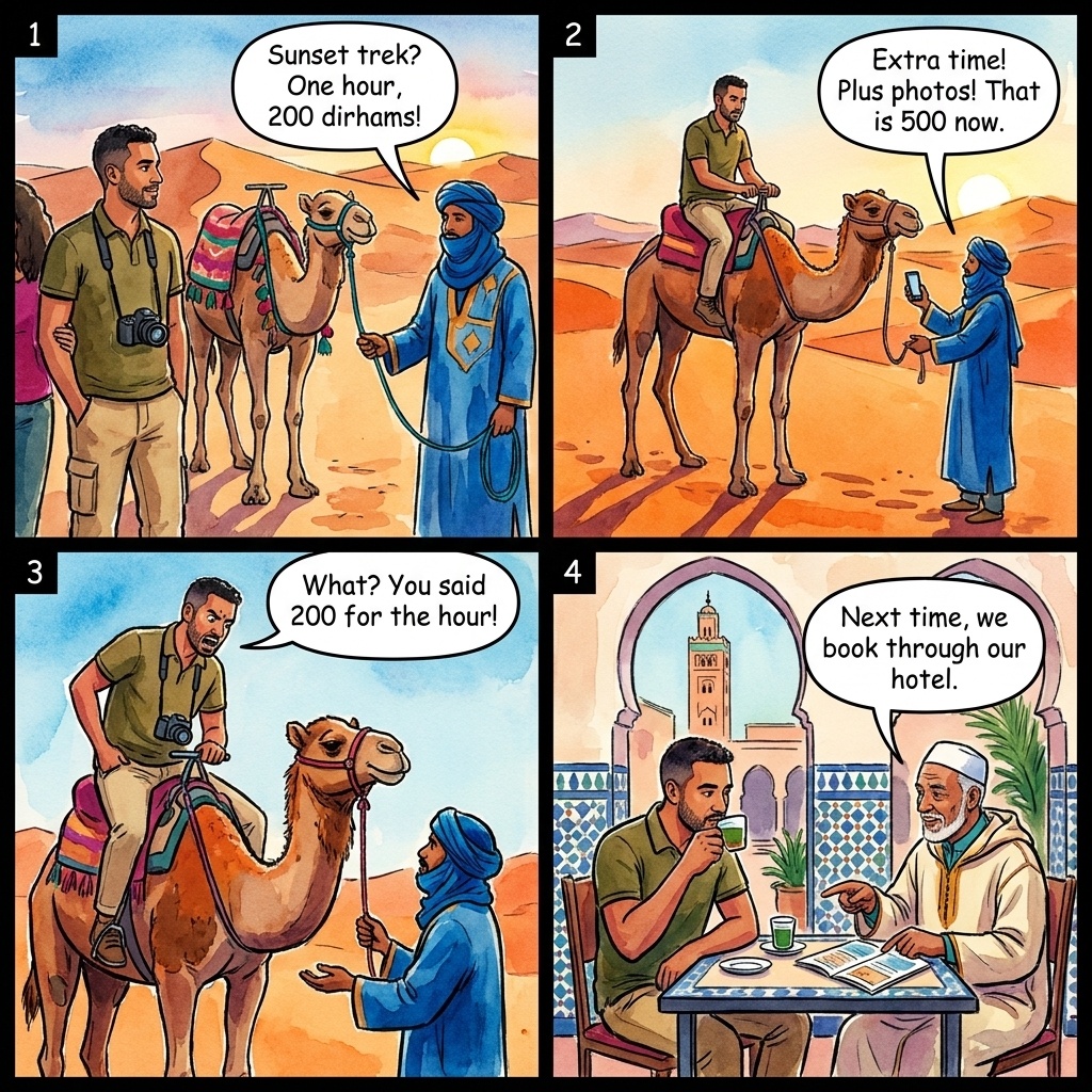 Camel Trek Time-and-Photo Upcharge — comic illustration
