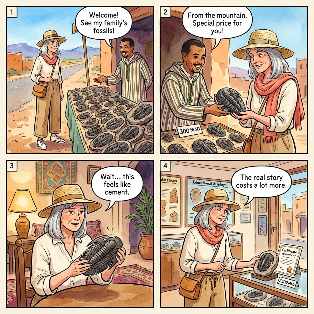 Fake Trilobite & Ammonite Fossil Sales — comic illustration