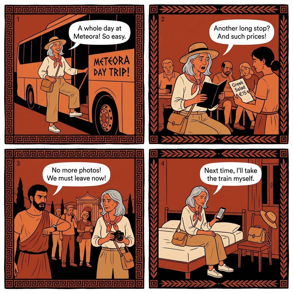 The 14-Hour Athens Day-Trip Hostage Loop — comic illustration