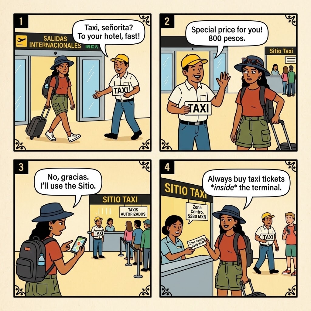The MEX “Authorized Taxi” Overcharge — comic illustration