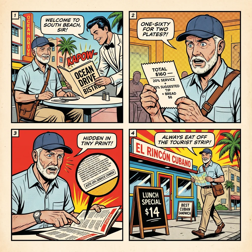 Ocean Drive Restaurant Menu Bait-and-Switch — comic illustration