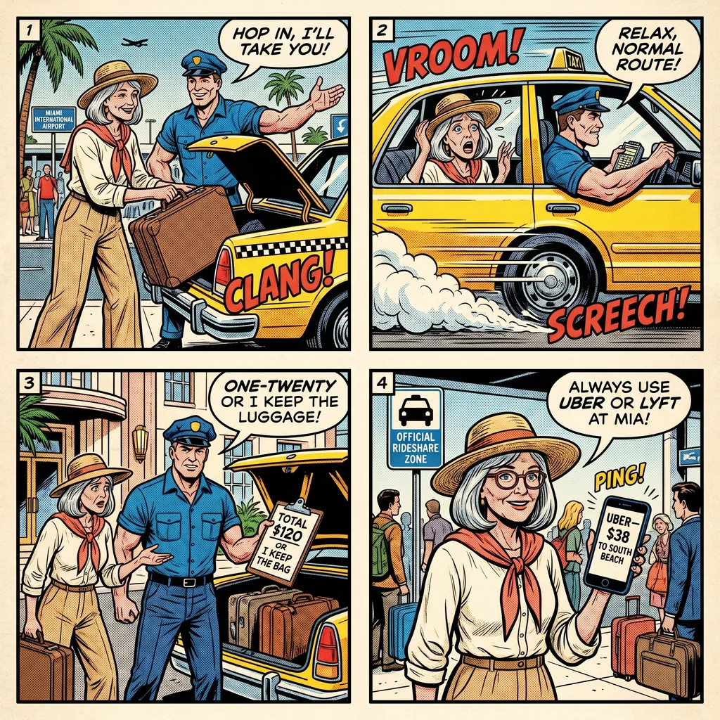 Taxi Luggage Abandonment and Fare Inflation — comic illustration