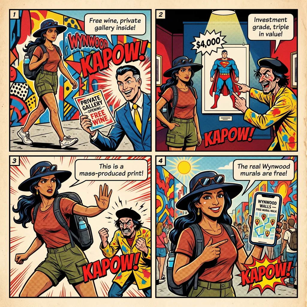 Wynwood / Art District Overpriced 'Gallery Experience' Hustle — comic illustration