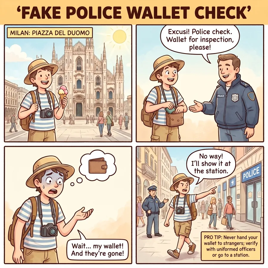Fake Police Wallet Check — comic illustration