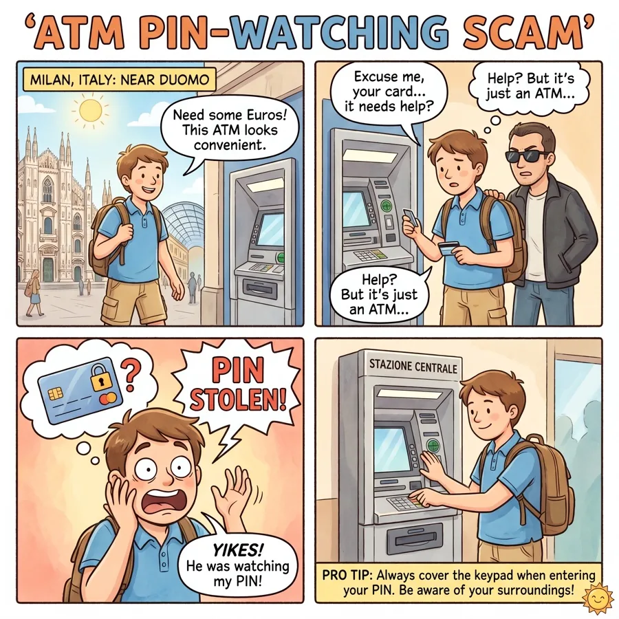 ATM PIN-Watching Scam — comic illustration