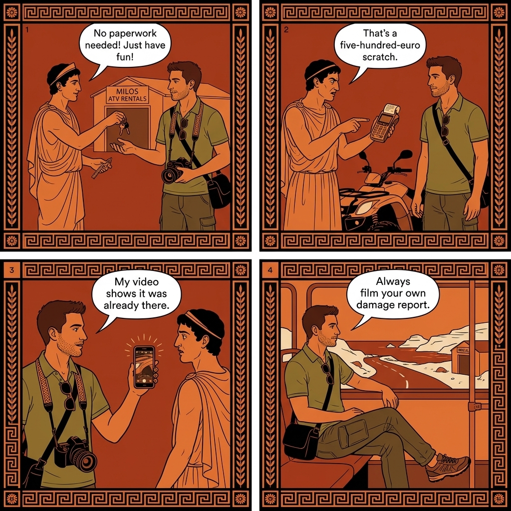 Adamas ATV and Quad Rental Damage-Deposit Cycle — comic illustration