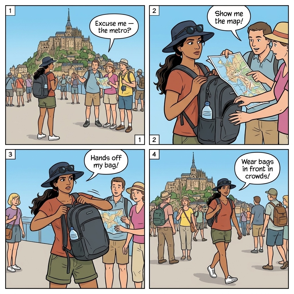 Crowded Street Theft — comic illustration