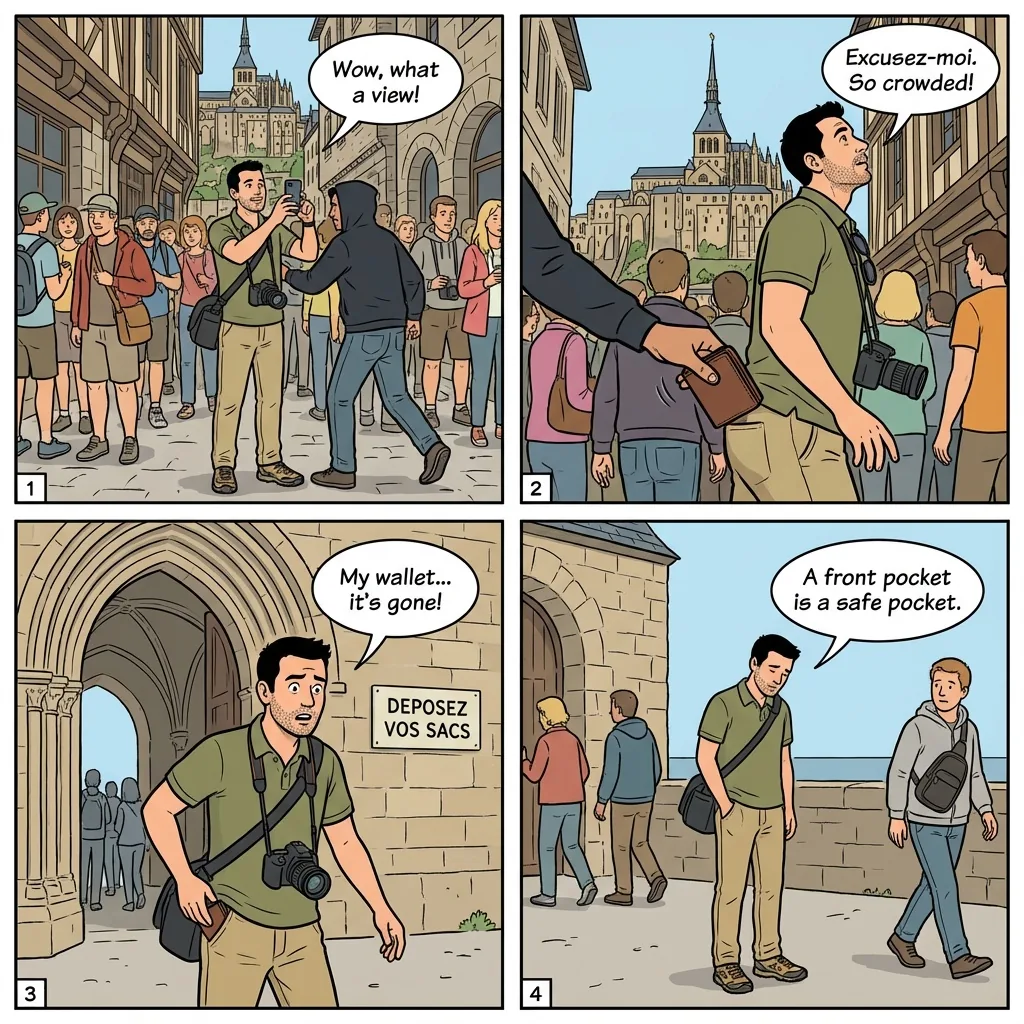 Crowded Street Theft — comic illustration