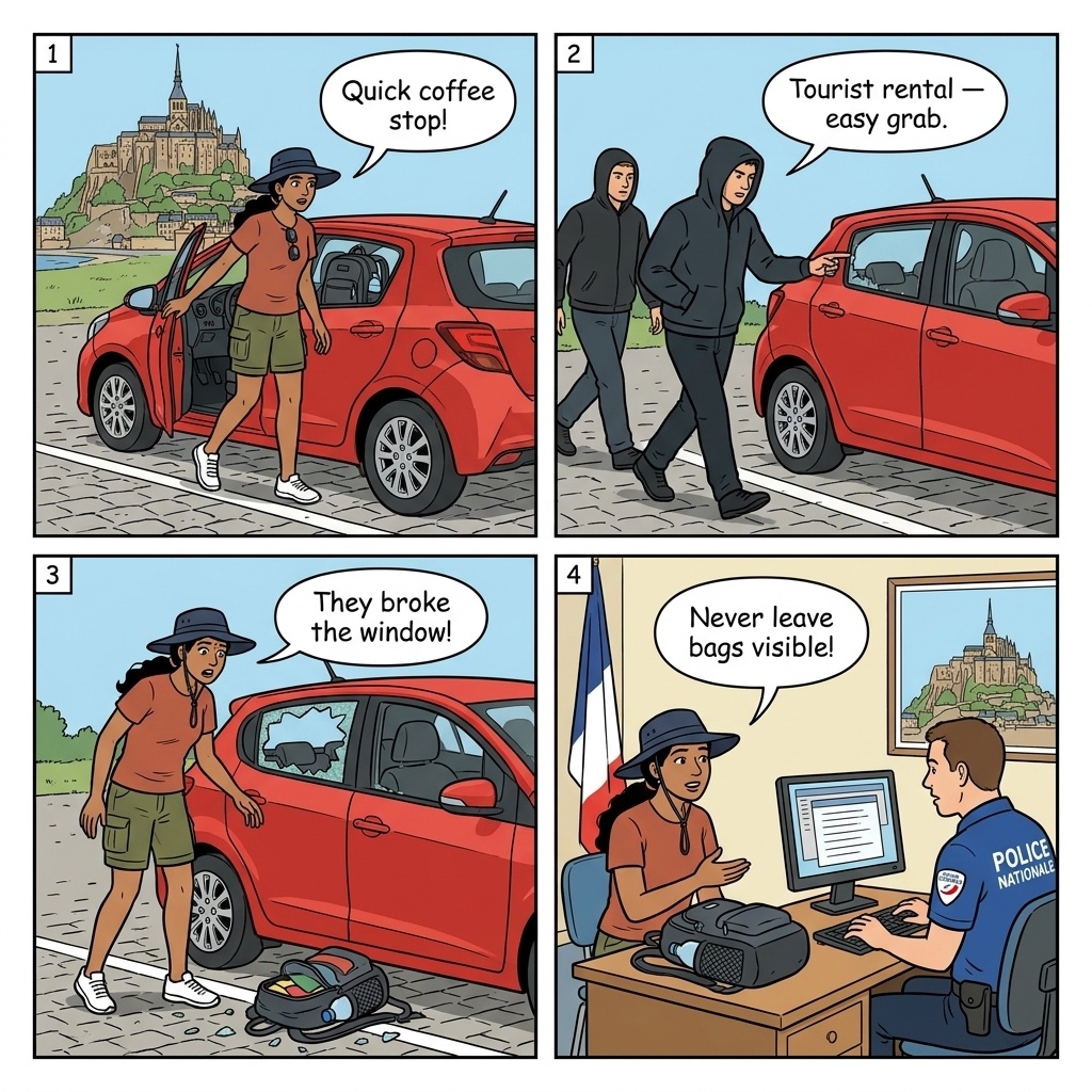 Parking Lot Vehicle Break-In — comic illustration