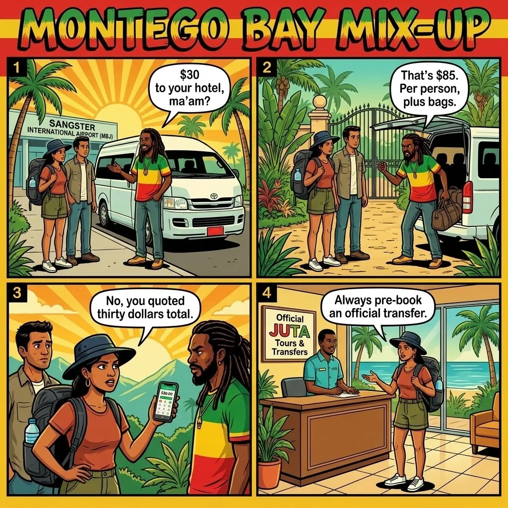 Unlicensed Taxi and Transport Overcharging — comic illustration