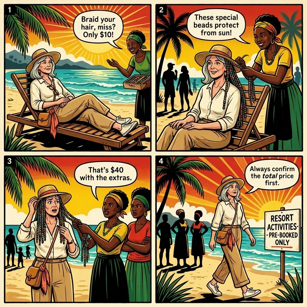 Hair Braiding and Massage Bait-and-Switch — comic illustration
