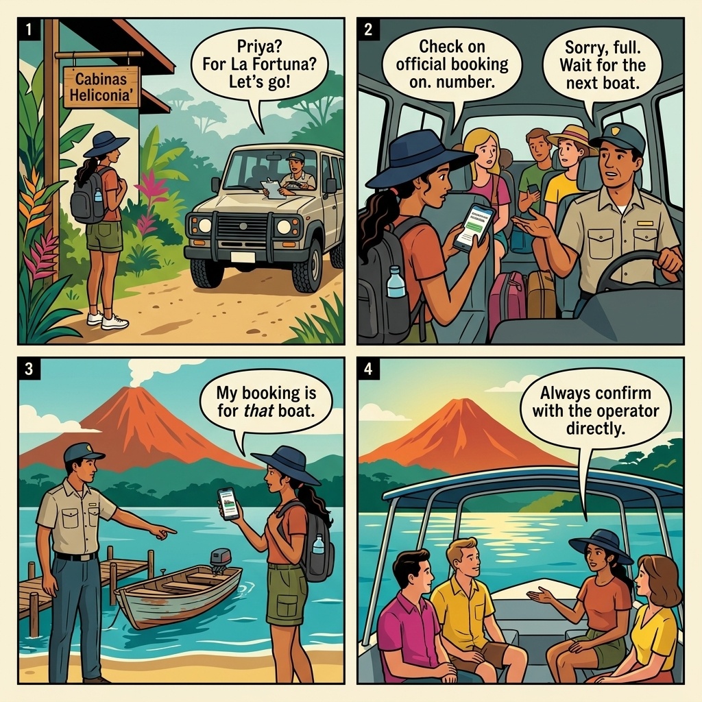 Monteverde Jeep-Boat-Jeep Double-Booking & Wrong-Hotel Pickup (Monteverde End) — comic illustration