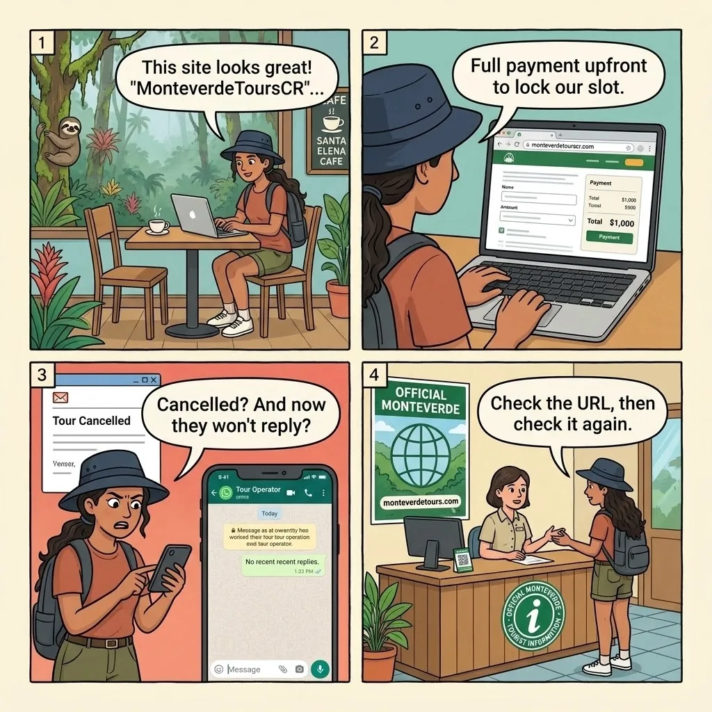 Monteverde Tours CR Copycat-Domain Fraud — comic illustration