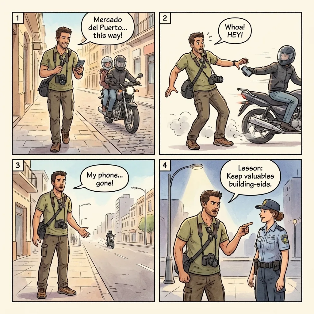 The Motorcycle Snatch-and-Grab — comic illustration