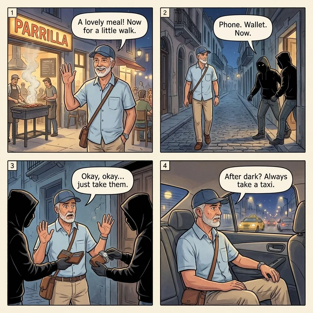 The Ciudad Vieja Night Mugging — comic illustration