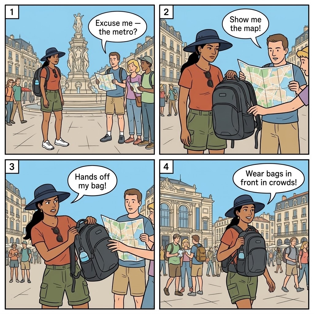 Place de la Comedie Pickpocketing — comic illustration