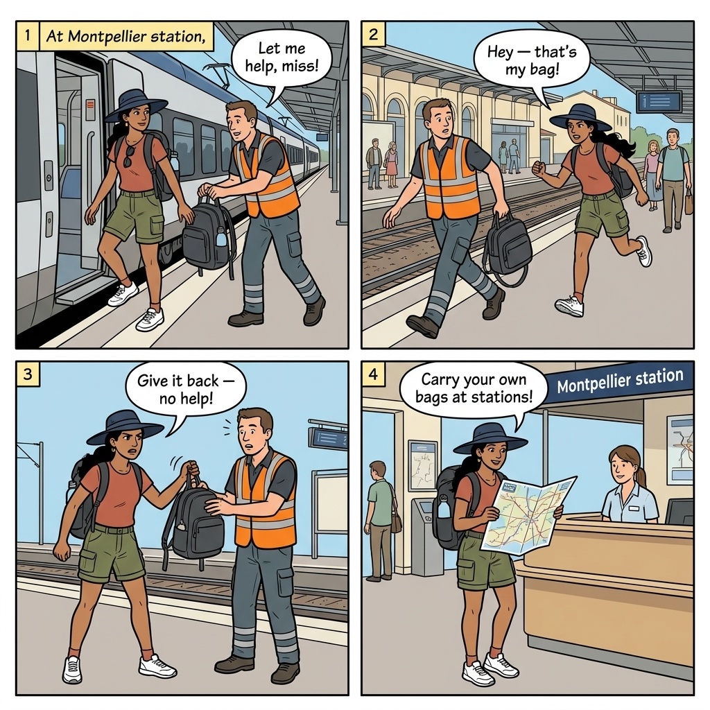 Gare Saint-Roch Train Station Theft — comic illustration