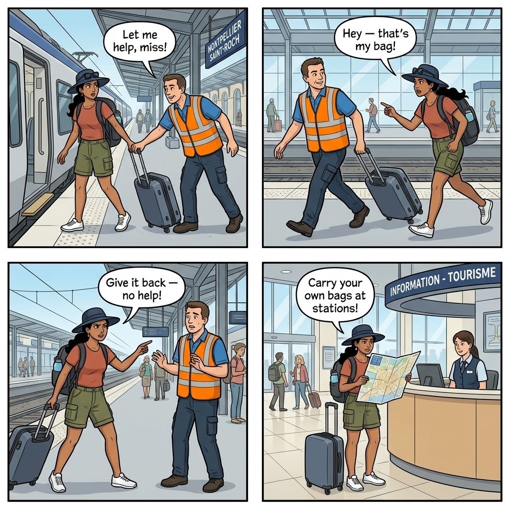 TGV Train Luggage Theft — comic illustration