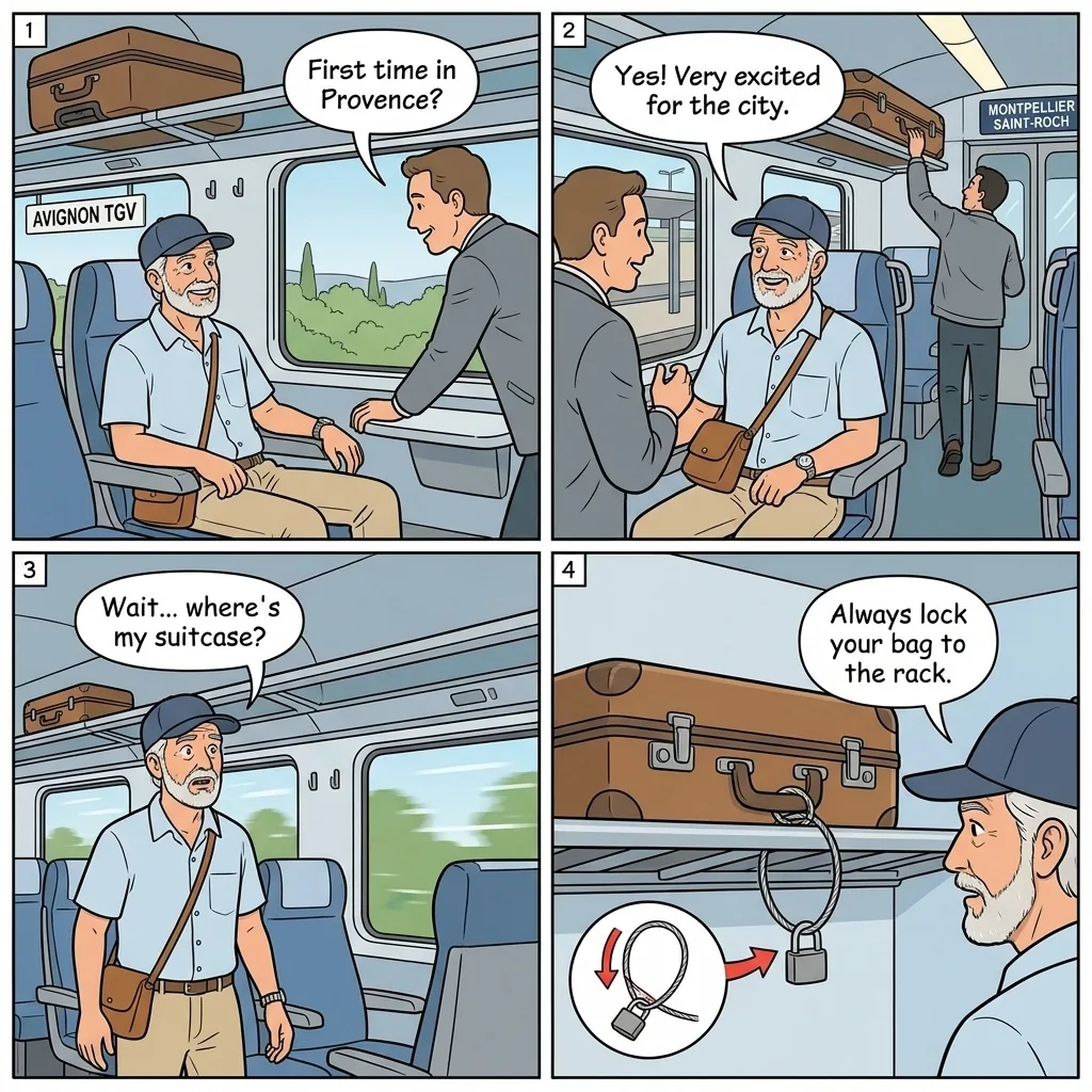 TGV Train Luggage Theft — comic illustration