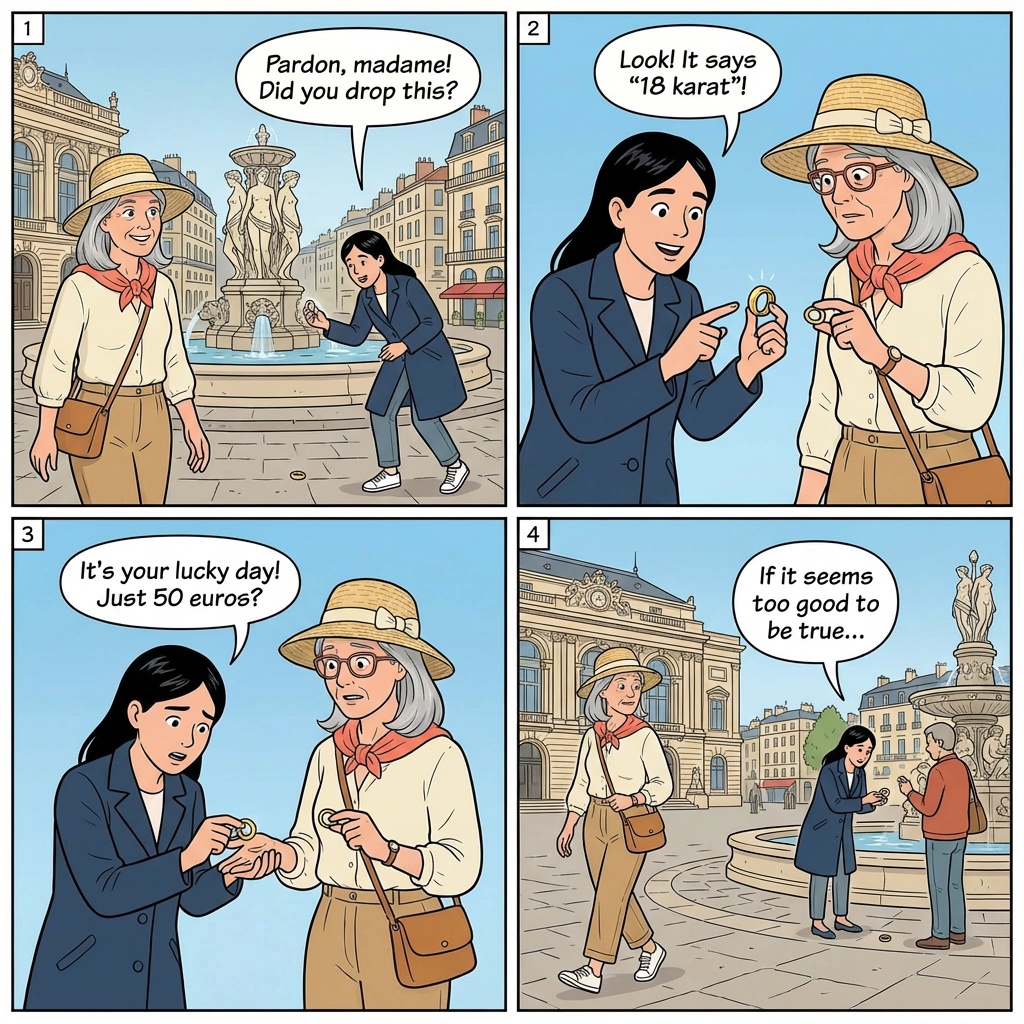 Gold Ring Scam — comic illustration