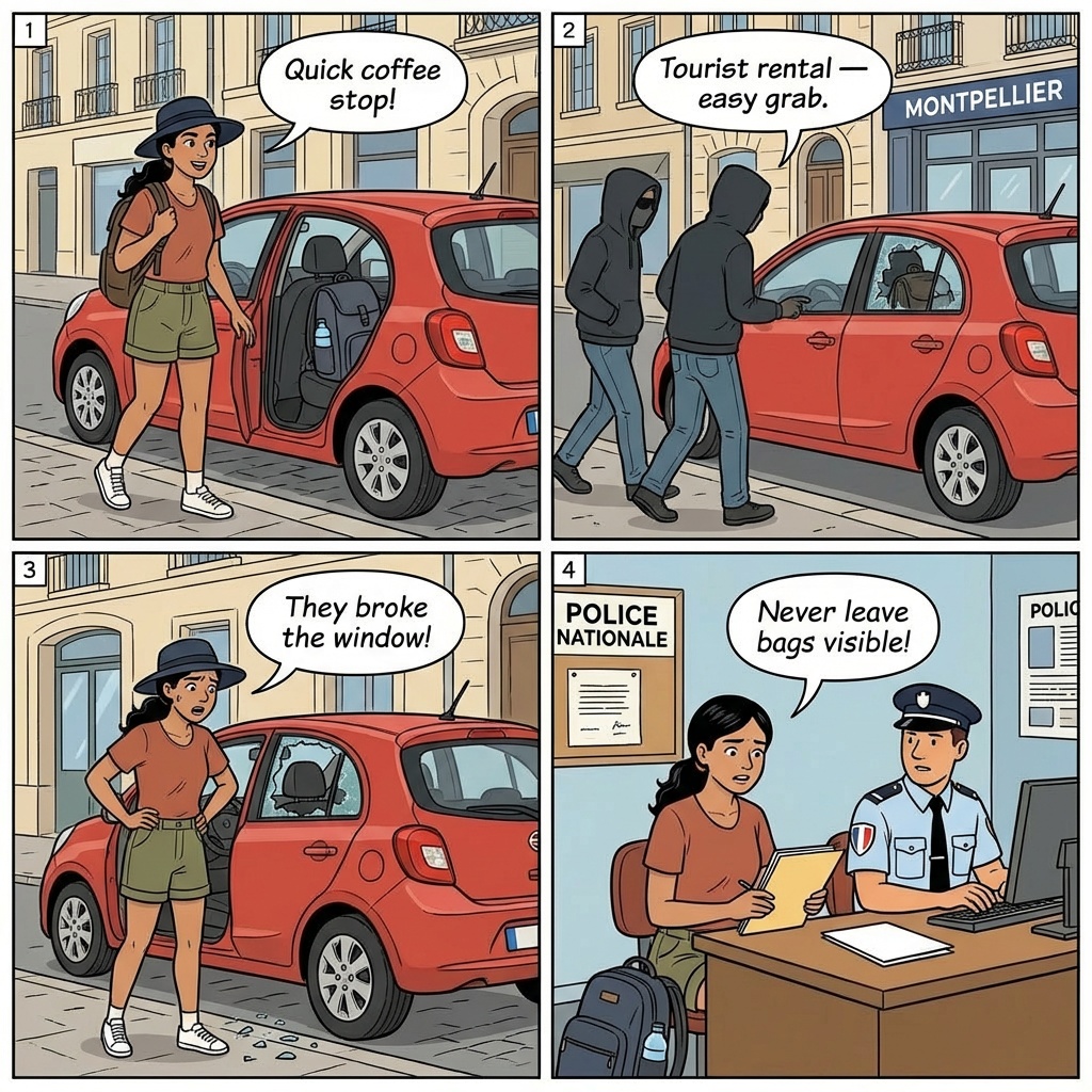 Rental Car Break-In — comic illustration